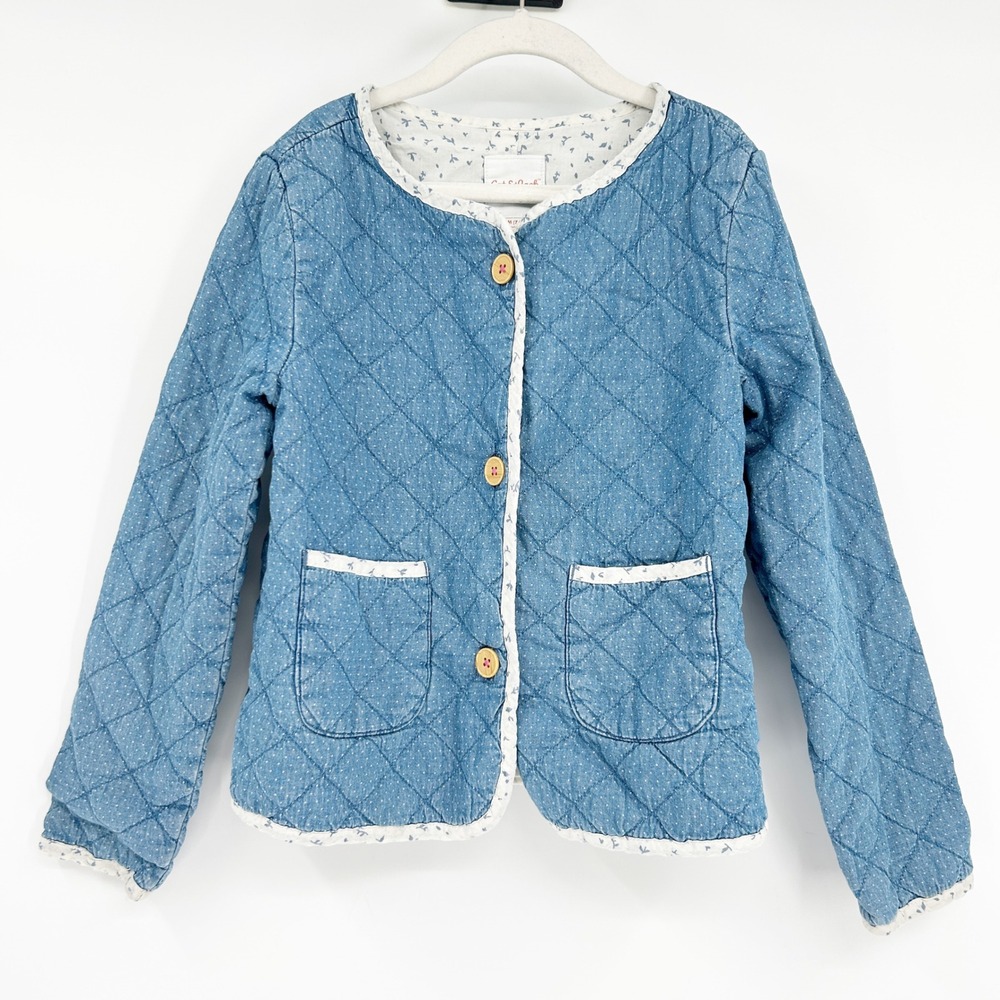 Cat & Jack Girls Quilted Cottagecore Chambray Ditsy Floral Coat Jacket Size M